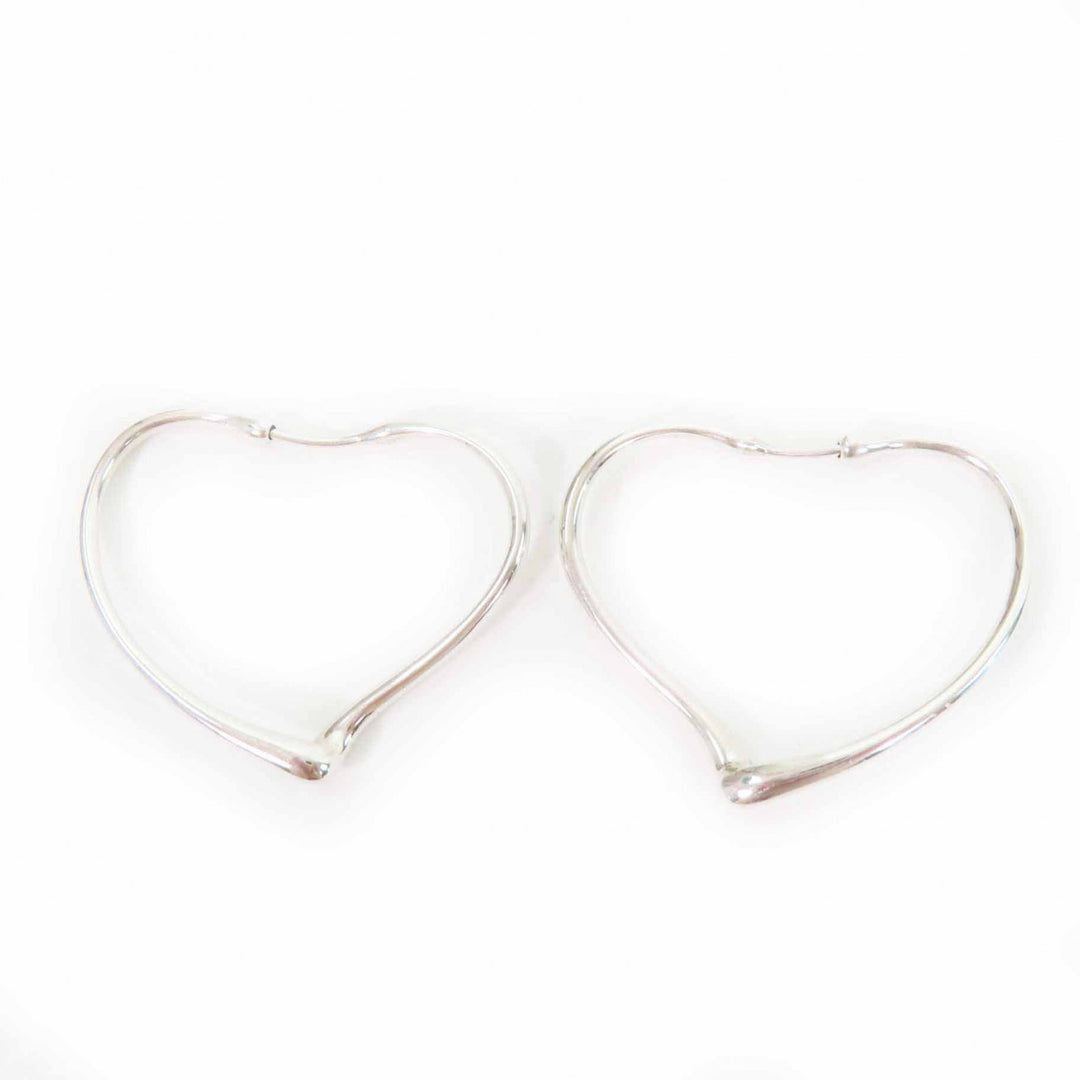 Excellent TIFFANY&Co. Pierce Open Heart Hoop Earrings Silver AG925 Women