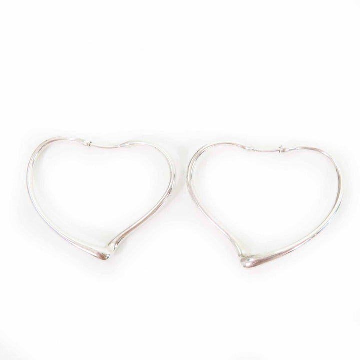 Excellent TIFFANY&Co. Pierce Open Heart Hoop Earrings Silver AG925 Women