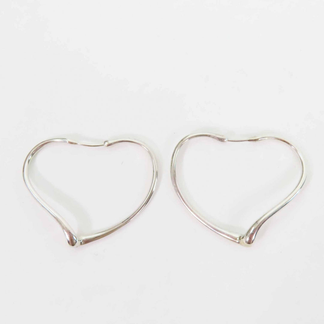 Excellent TIFFANY&Co. Pierce Open Heart Hoop Earrings Silver AG925 Women