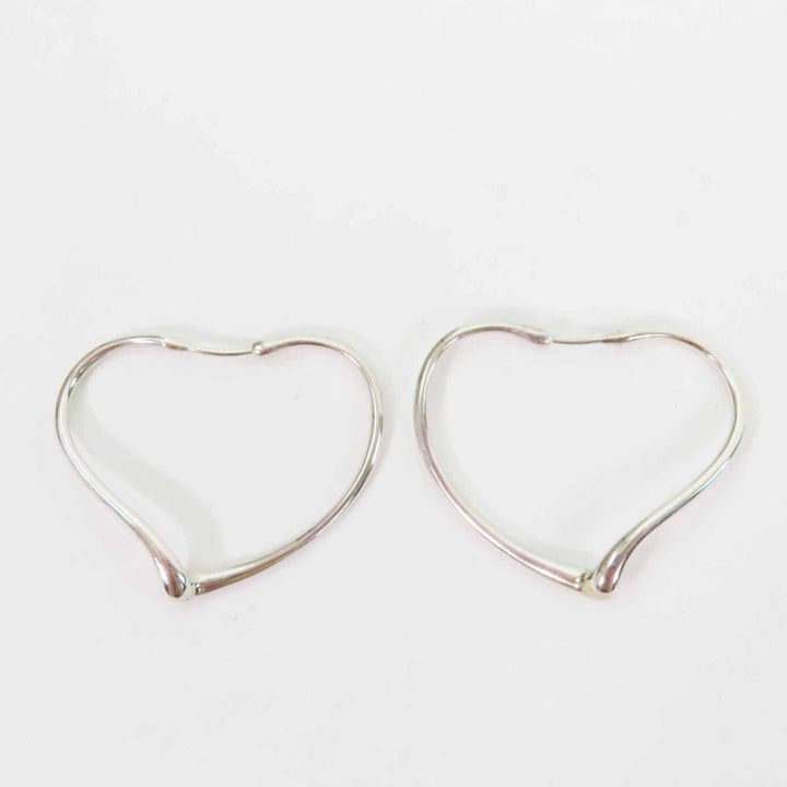 Excellent TIFFANY&Co. Pierce Open Heart Hoop Earrings Silver AG925 Women