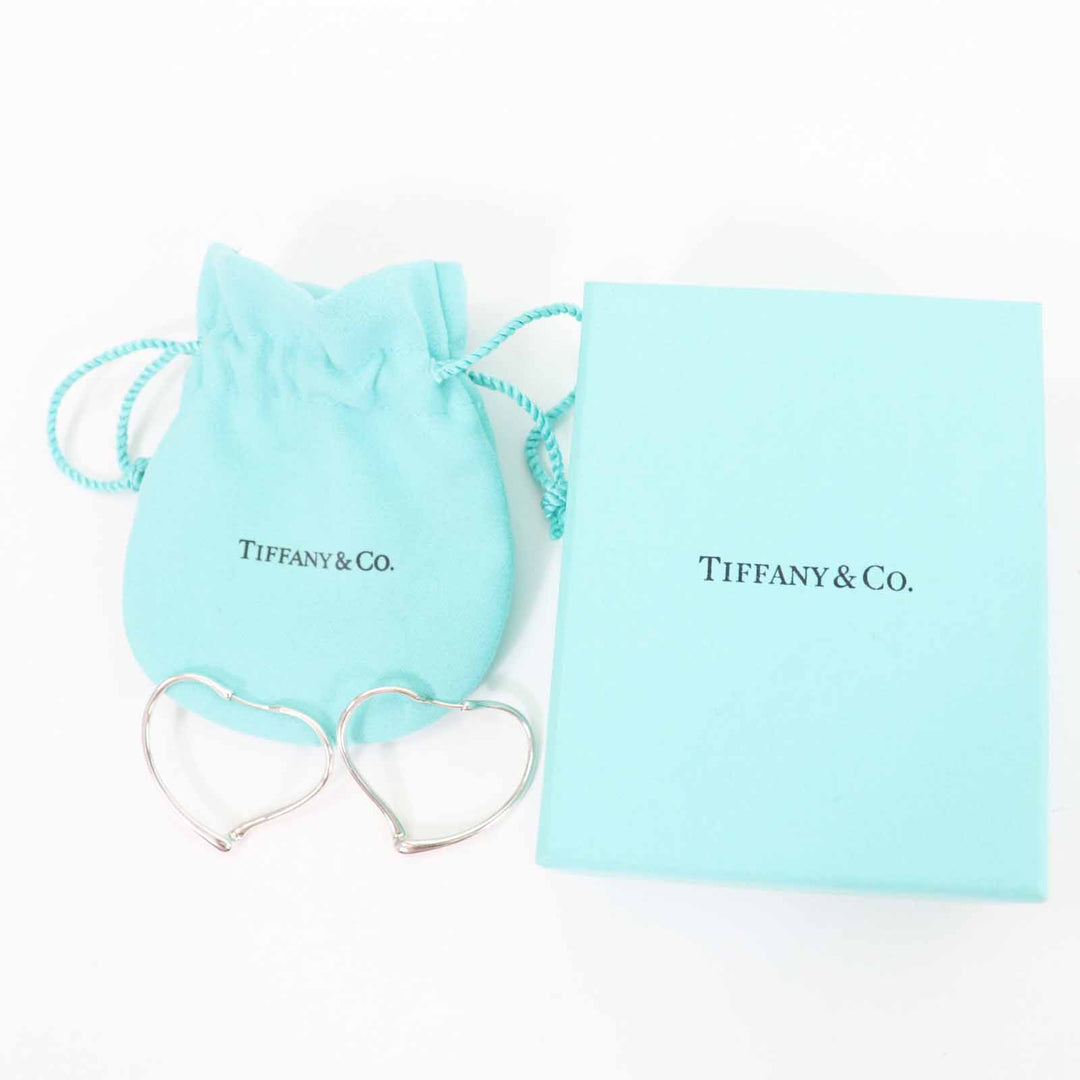 Excellent TIFFANY&Co. Pierce Open Heart Hoop Earrings Silver AG925 Women