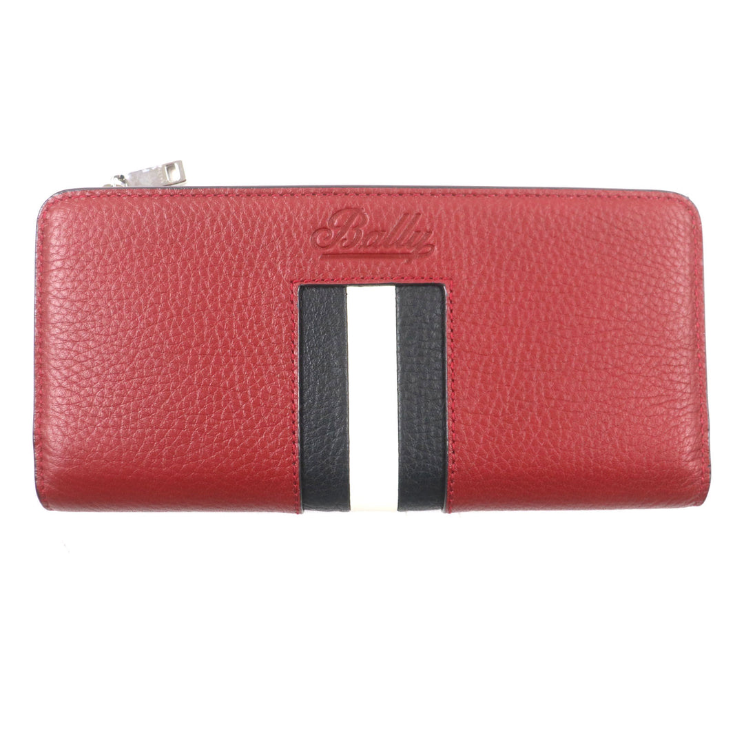Pristine BALLY Purse TILL.TSP Logo engraved striped leather long wallet Bifold Wallet
