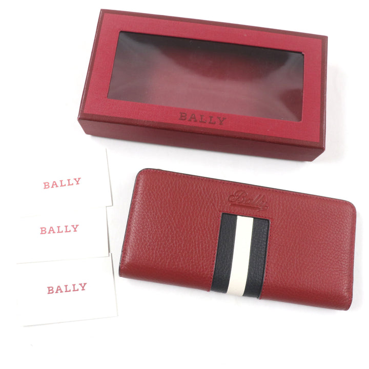 Pristine BALLY Purse TILL.TSP Logo engraved striped leather long wallet Bifold Wallet