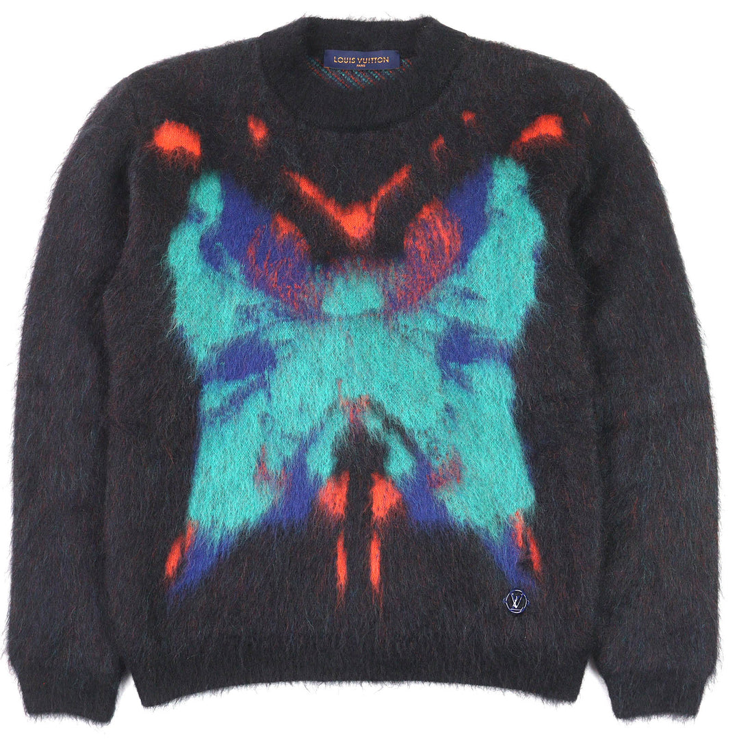 Excellent LOUIS VUITTON knit LV circle logo Metal Black multicolor mohair mens M