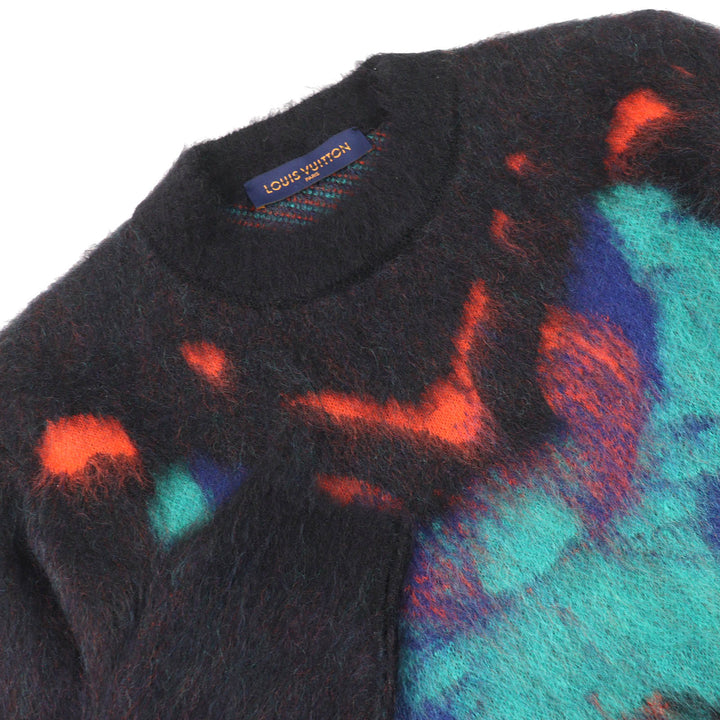 Excellent LOUIS VUITTON knit LV circle logo Metal Black multicolor mohair mens