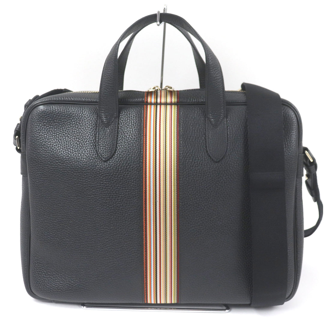 Pristine Paul Smith Briefcase PORTFOLIO Multi-stripe 2WAY black leather mens 5538 A40009
