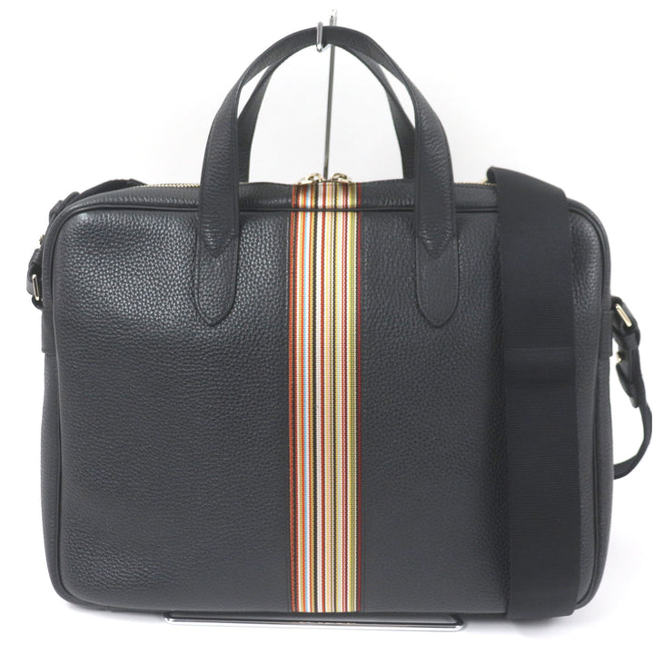 Pristine Paul Smith Briefcase PORTFOLIO Multi-stripe 2WAY black leather mens 5538 A40009