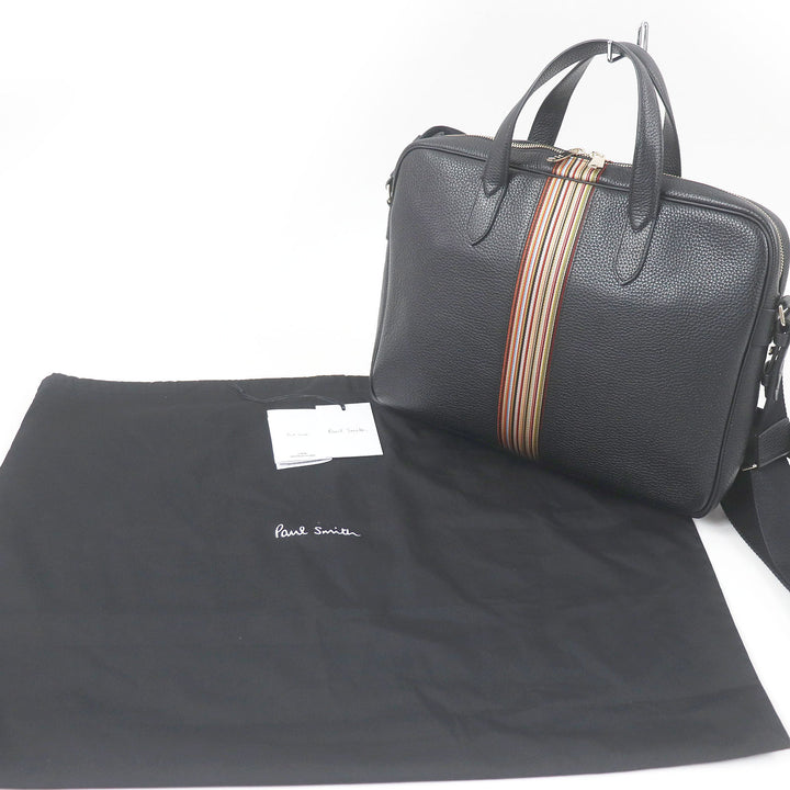 Pristine Paul Smith Briefcase PORTFOLIO Multi-stripe 2WAY black leather mens 5538 A40009