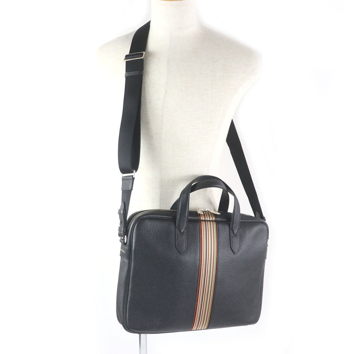 Pristine Paul Smith Briefcase PORTFOLIO Multi-stripe 2WAY black leather mens 5538 A40009