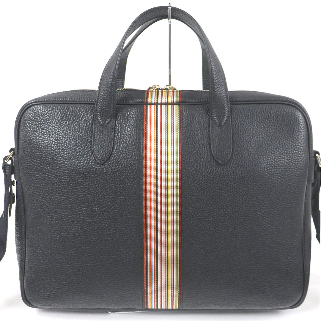 Pristine Paul Smith Briefcase PORTFOLIO Multi-stripe 2WAY black leather mens 5538 A40009