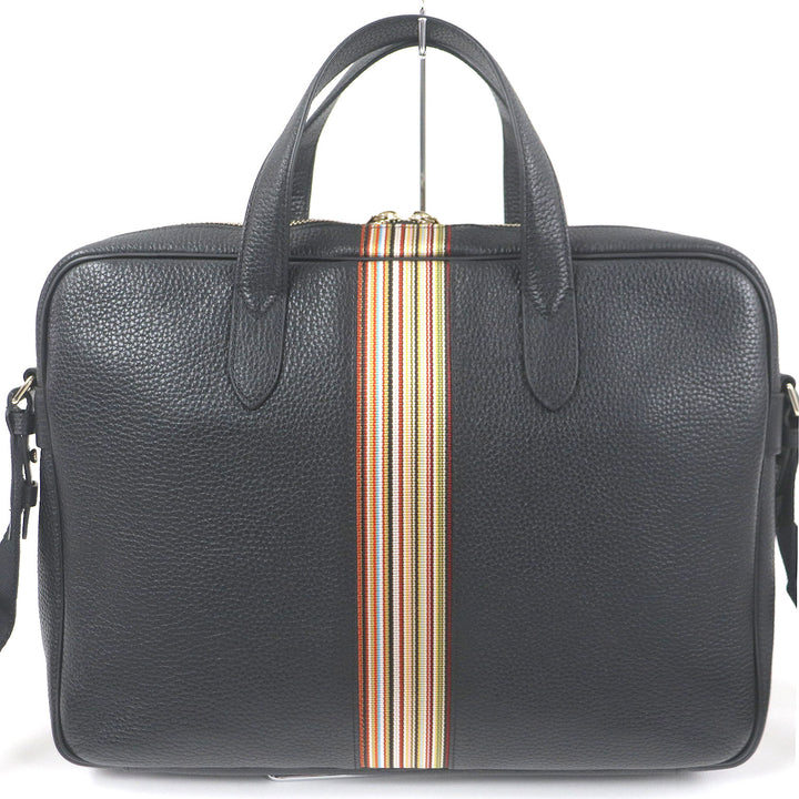 Pristine Paul Smith Briefcase PORTFOLIO Multi-stripe 2WAY black leather mens 5538 A40009
