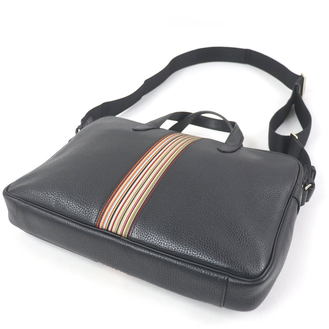 Pristine Paul Smith Briefcase PORTFOLIO Multi-stripe 2WAY black leather mens 5538 A40009