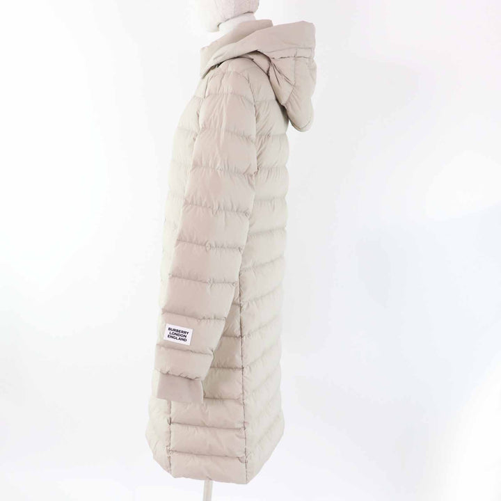 Excellent BURBERRY LONDON down coat Rubber logo patch, hooded, long Women M