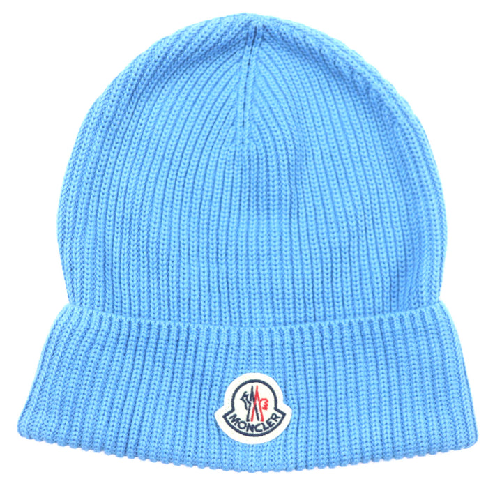 Excellent MONCLER Knit cap Hat with logo patch blue cotton mens