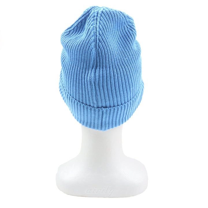 Excellent MONCLER Knit cap Hat with logo patch blue cotton mens