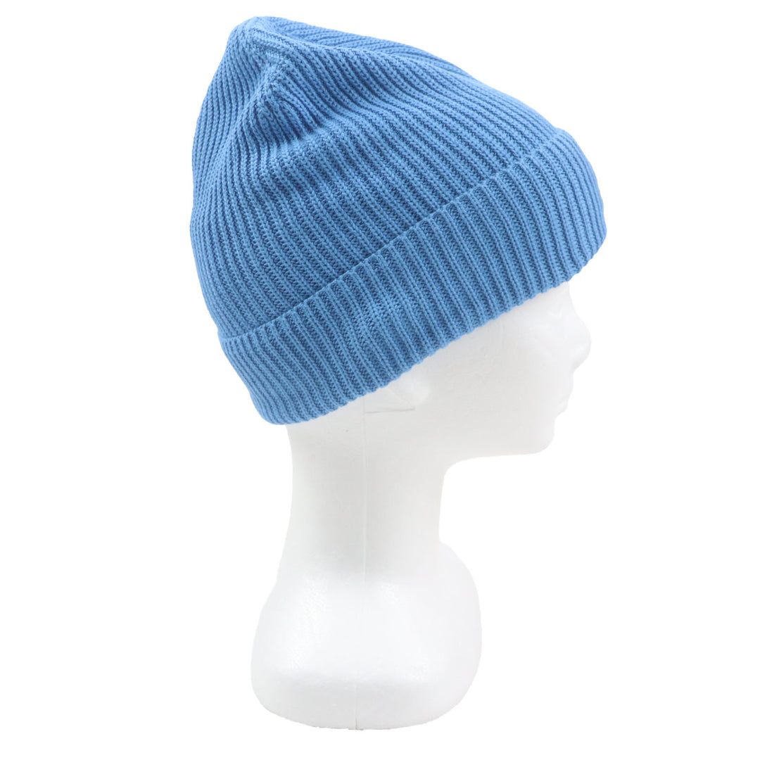 Excellent MONCLER Knit cap Hat with logo patch blue cotton mens
