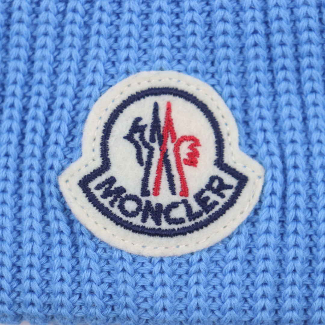 Excellent MONCLER Knit cap Hat with logo patch blue cotton mens
