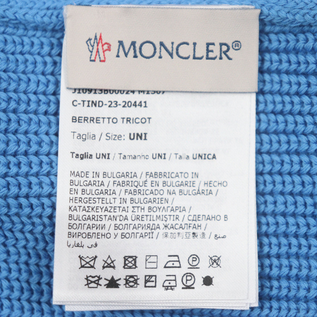 Excellent MONCLER Knit cap Hat with logo patch blue cotton mens