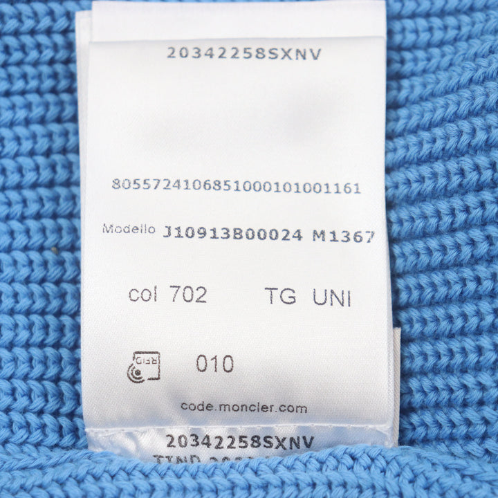 Excellent MONCLER Knit cap Hat with logo patch blue cotton mens