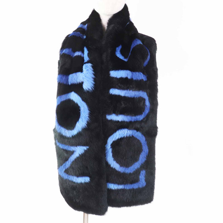 Excellent LOUIS VUITTON Scarf Echarpe LV Neon Black blue Rabbit Women M70928
