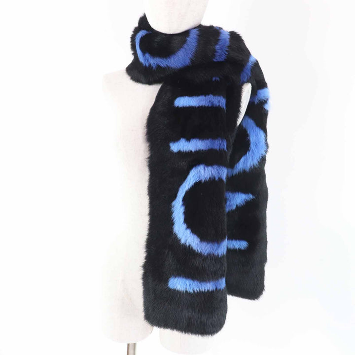 Excellent LOUIS VUITTON Scarf Echarpe LV Neon Black blue Rabbit Women M70928