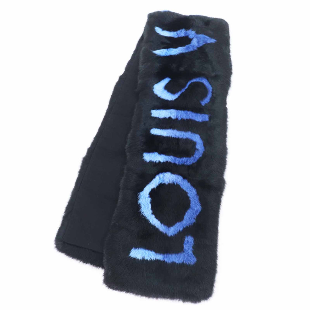 Excellent LOUIS VUITTON Scarf Echarpe LV Neon Black blue Rabbit Women M70928