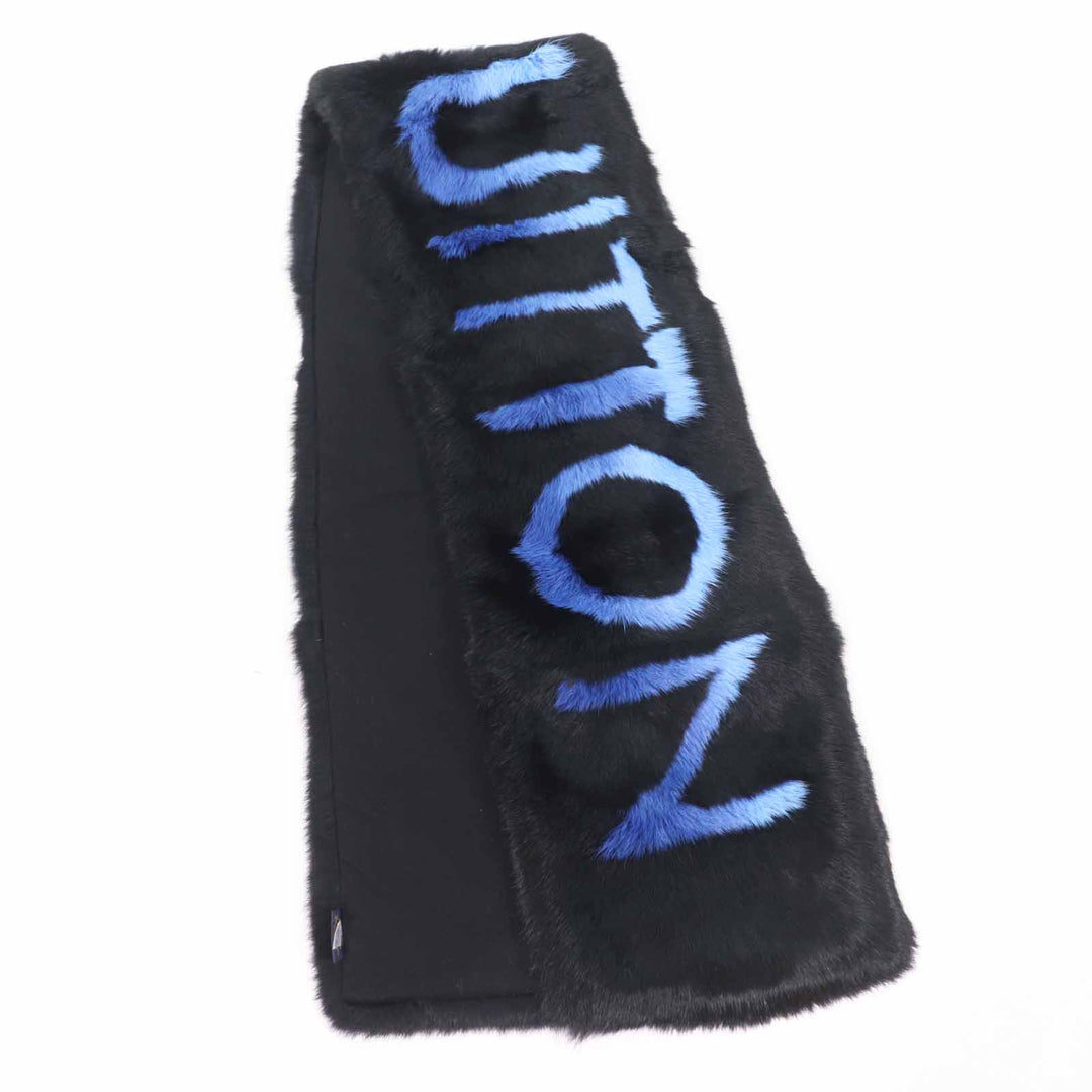 Excellent LOUIS VUITTON Scarf Echarpe LV Neon Black blue Rabbit Women M70928