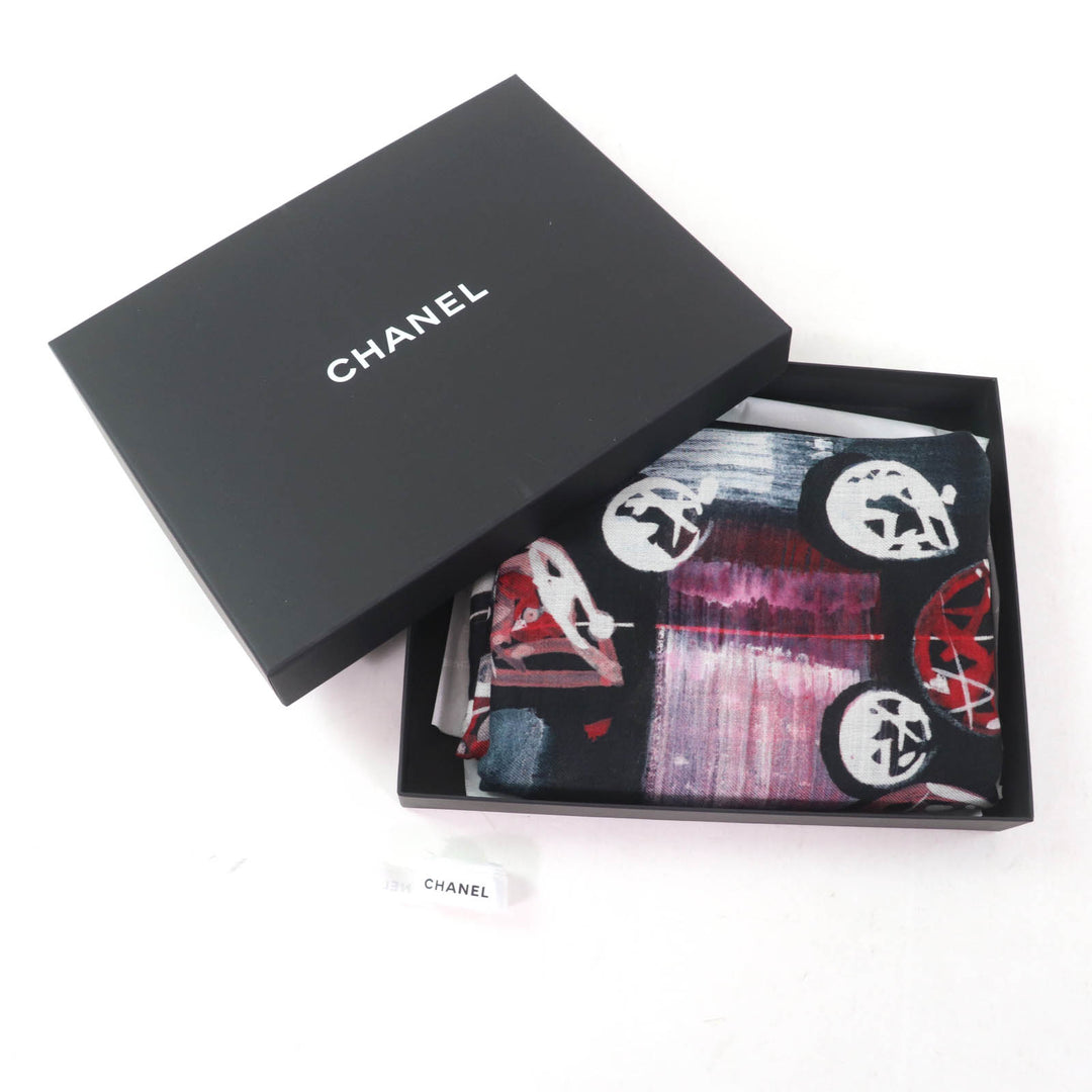 Excellent CHANEL shawl Tweed 2023 all-over patterned scarf with fringe cashmere