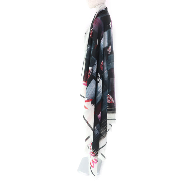 Excellent CHANEL shawl Tweed 2023 all-over patterned scarf with fringe cashmere