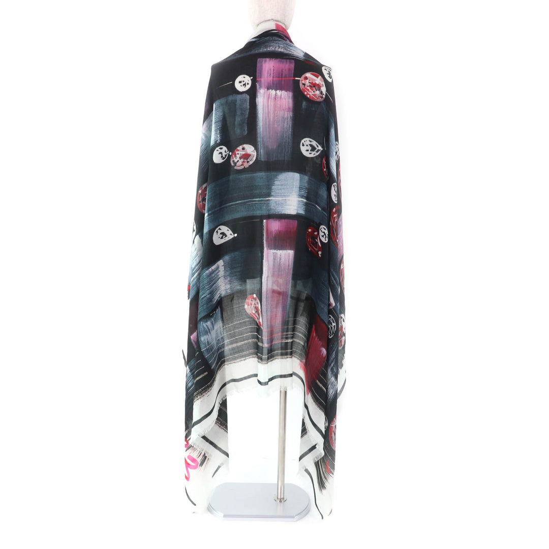 Excellent CHANEL shawl Tweed 2023 all-over patterned scarf with fringe cashmere