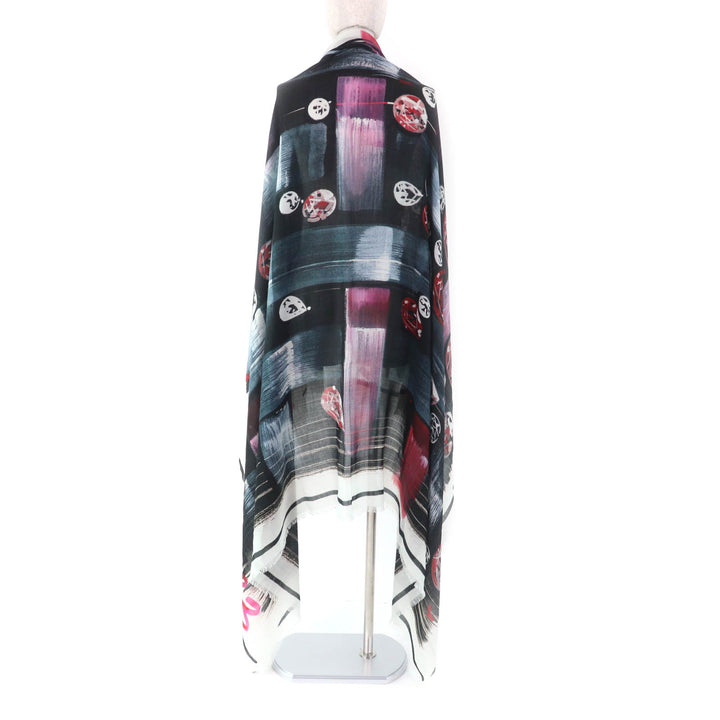Excellent CHANEL shawl Tweed 2023 all-over patterned scarf with fringe cashmere