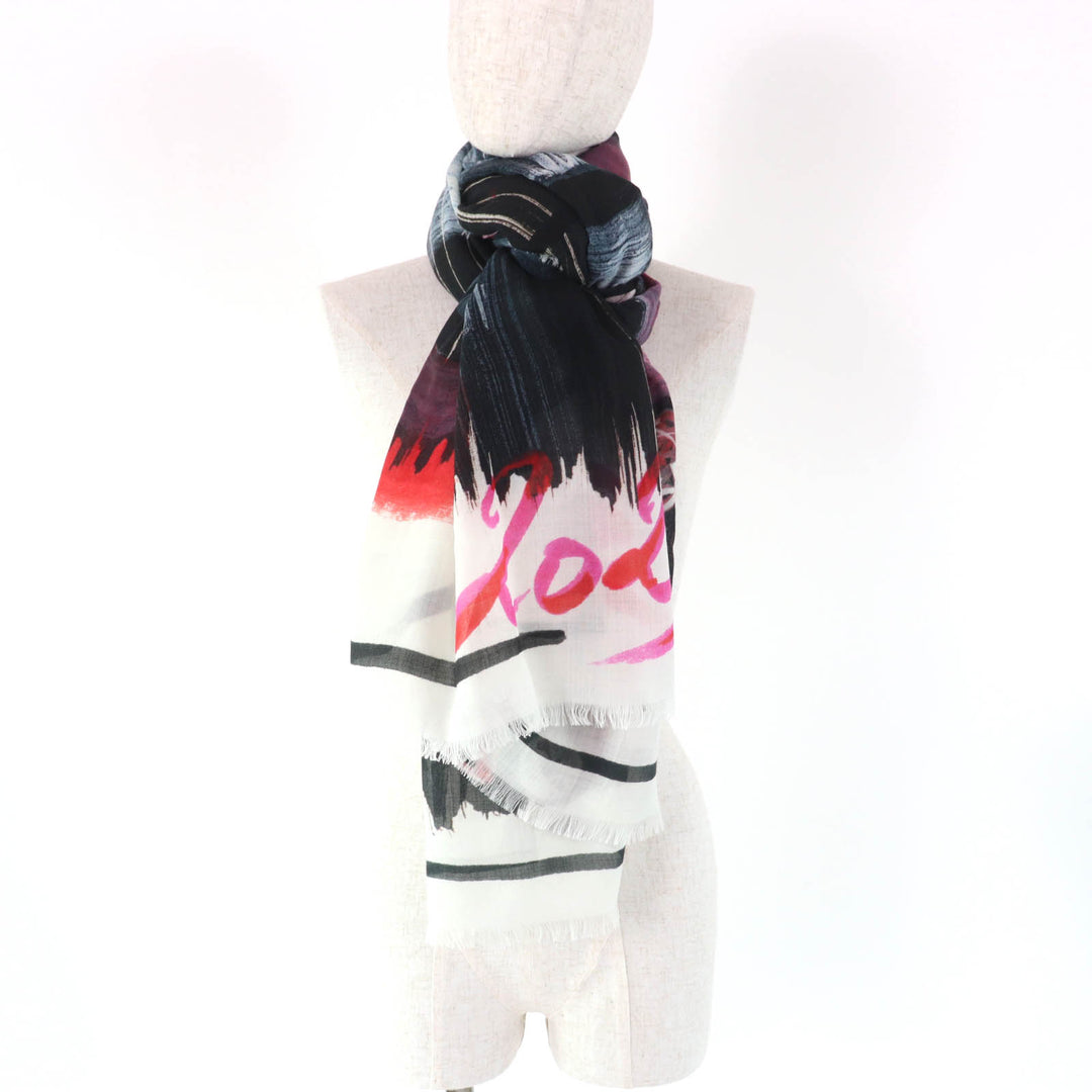 Excellent CHANEL shawl Tweed 2023 all-over patterned scarf with fringe cashmere