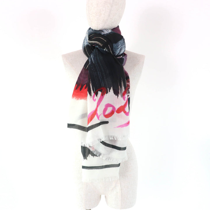 Excellent CHANEL shawl Tweed 2023 all-over patterned scarf with fringe cashmere