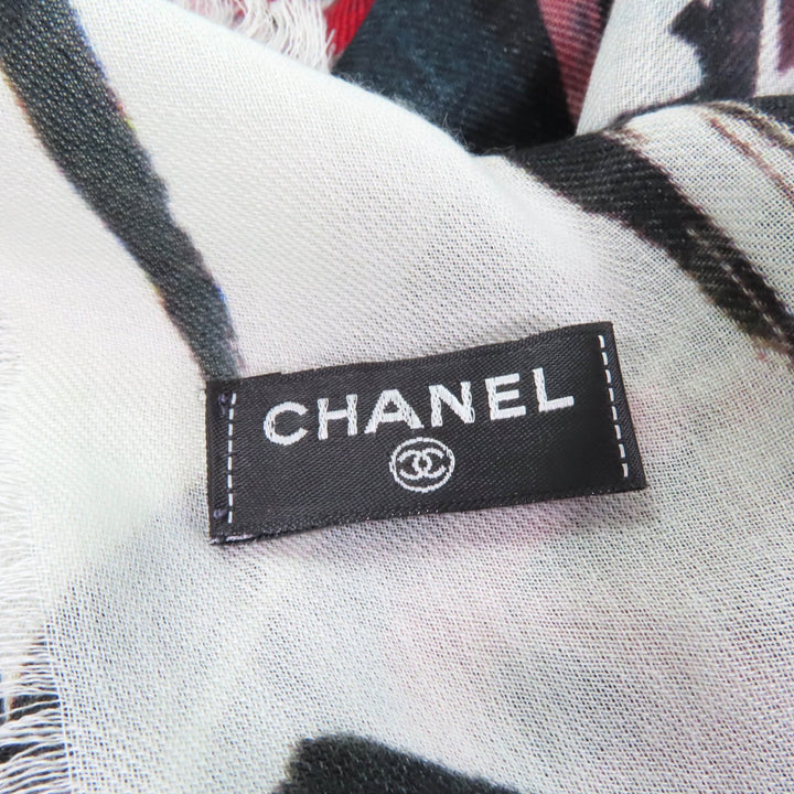 Excellent CHANEL shawl Tweed 2023 all-over patterned scarf with fringe cashmere