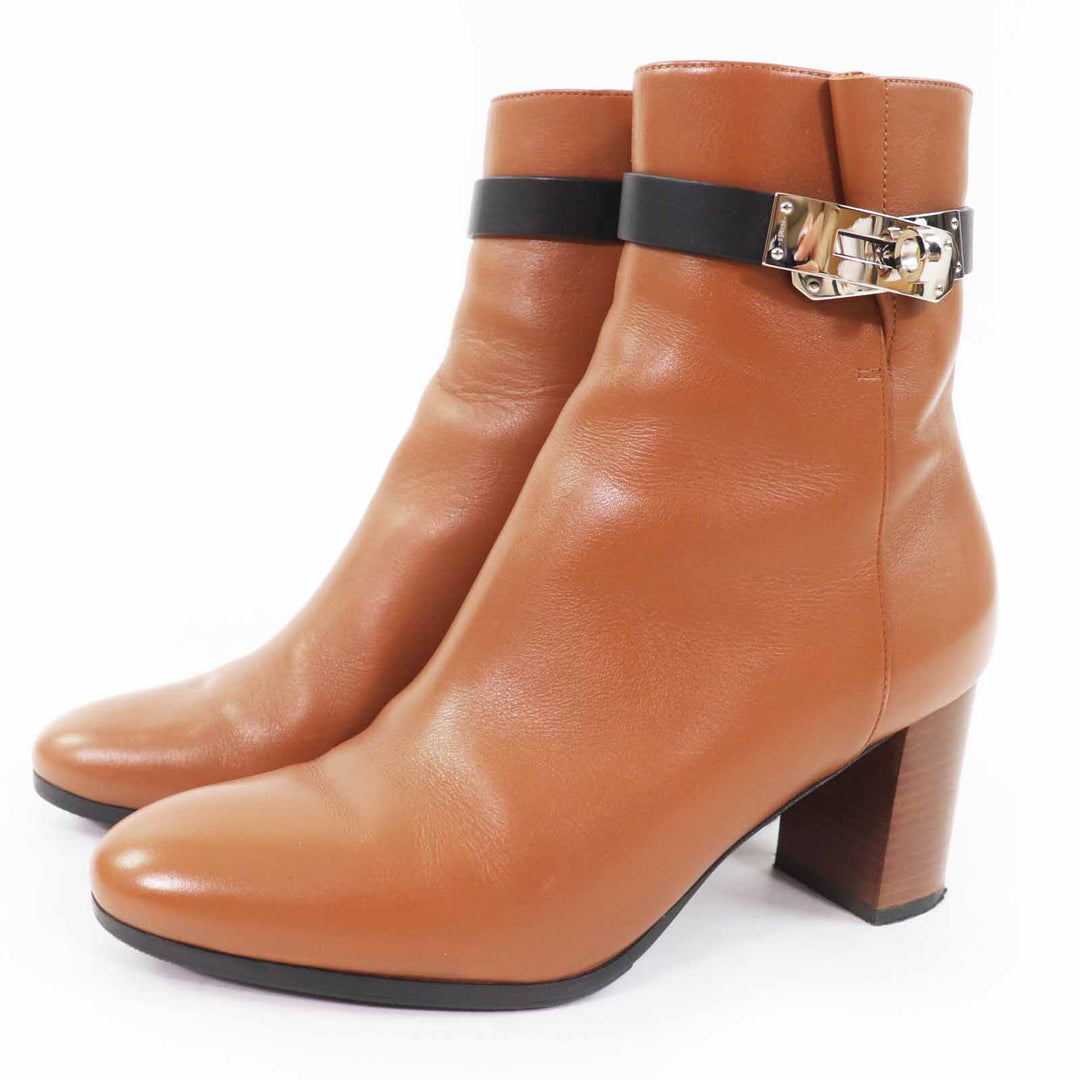 Great HERMES short boots Saint Germain Kelly Metal Brown black leather 35.5