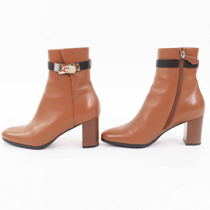 Great HERMES short boots Saint Germain Kelly Metal Brown black leather 35.5