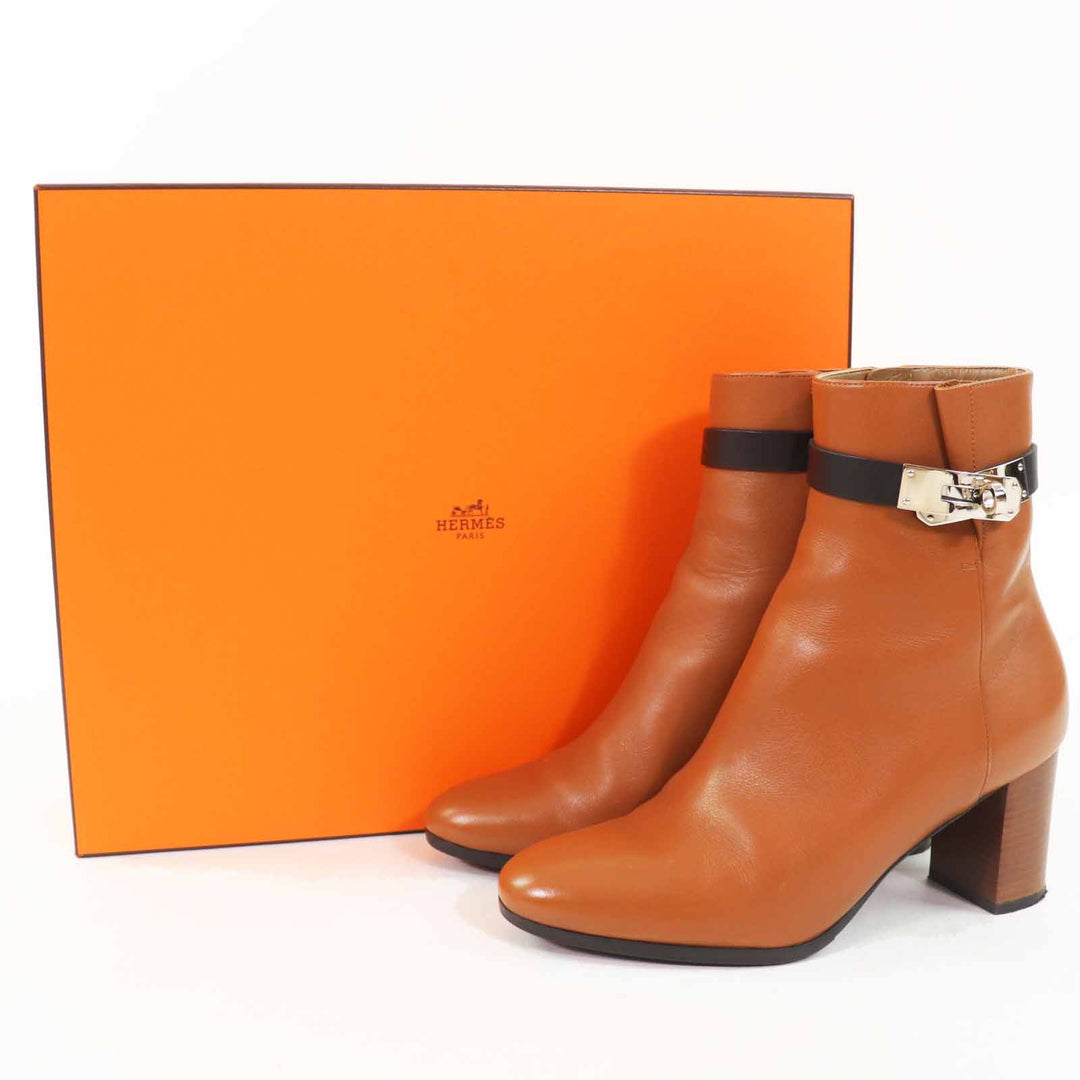 Great HERMES short boots Saint Germain Kelly Metal Brown black leather 35.5