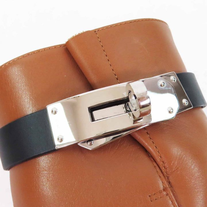 Great HERMES short boots Saint Germain Kelly Metal Brown black leather 35.5