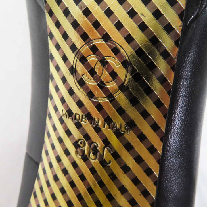 Excellent CHANEL pumps COCO Mark round toe black leather Women 36 G28461