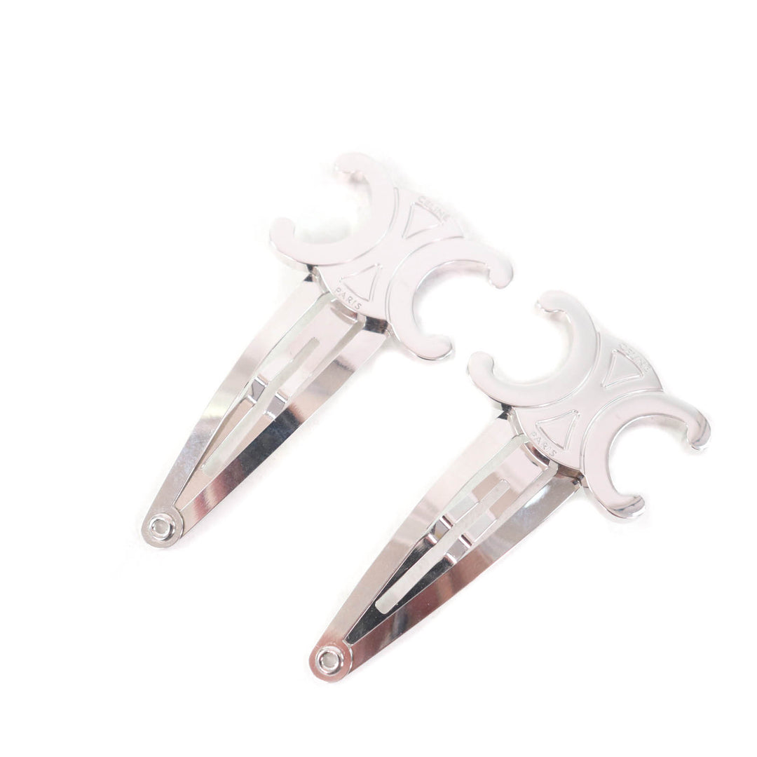 Excellent CELINE hair accessory Triomphe logo hair clip Silver Women