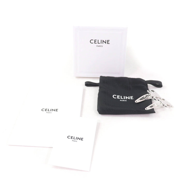 Excellent CELINE hair accessory Triomphe logo hair clip Silver Women