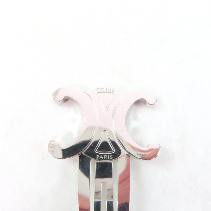 Excellent CELINE hair accessory Triomphe logo hair clip Silver Women