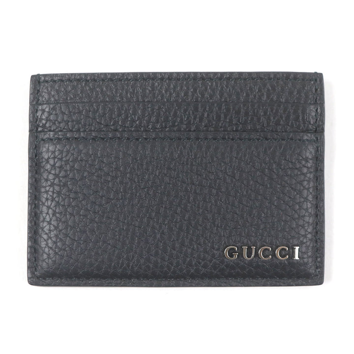 Pristine GUCCI Card Case Silver logo Metal black leather mens 771157