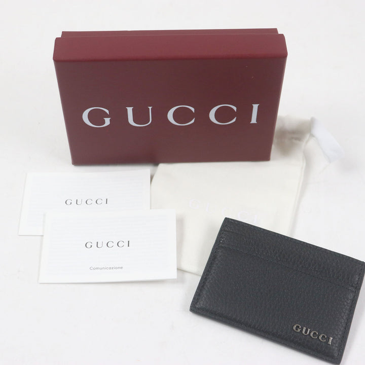 Pristine GUCCI Card Case Silver logo Metal black leather mens 771157