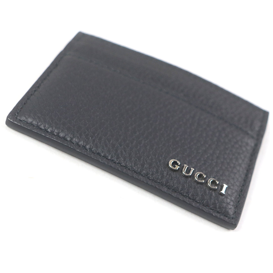 Pristine GUCCI Card Case Silver logo Metal black leather mens 771157