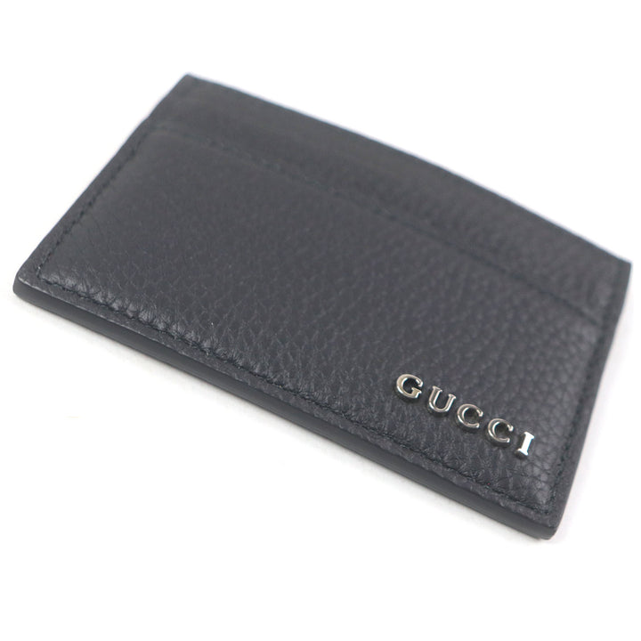 Pristine GUCCI Card Case Silver logo Metal black leather mens 771157