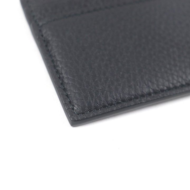 Pristine GUCCI Card Case Silver logo Metal black leather mens 771157