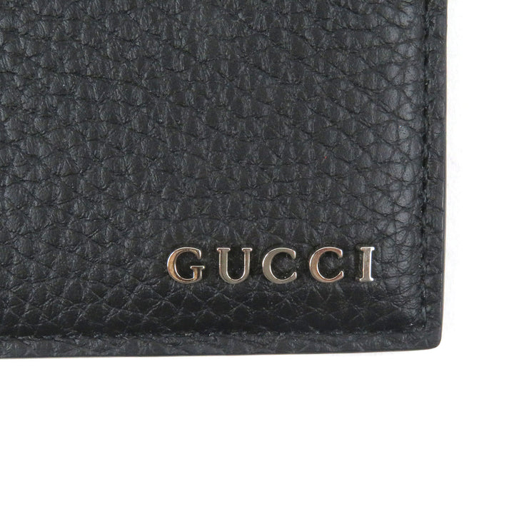 Pristine GUCCI Card Case Silver logo Metal black leather mens 771157