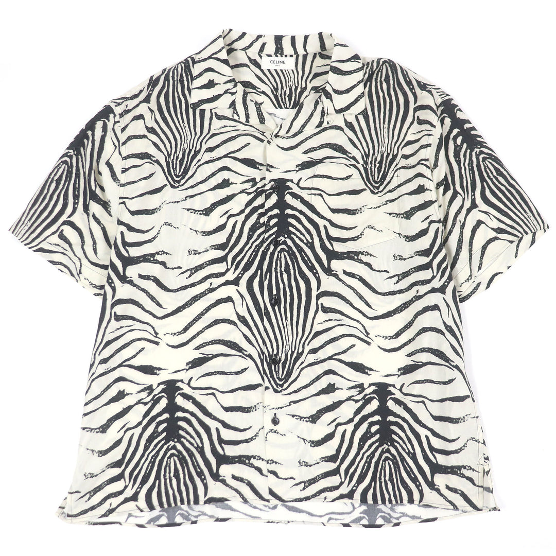 Great CELINE Short sleeve shirt Open Collar White black Rayon mens 38 2C517346Q