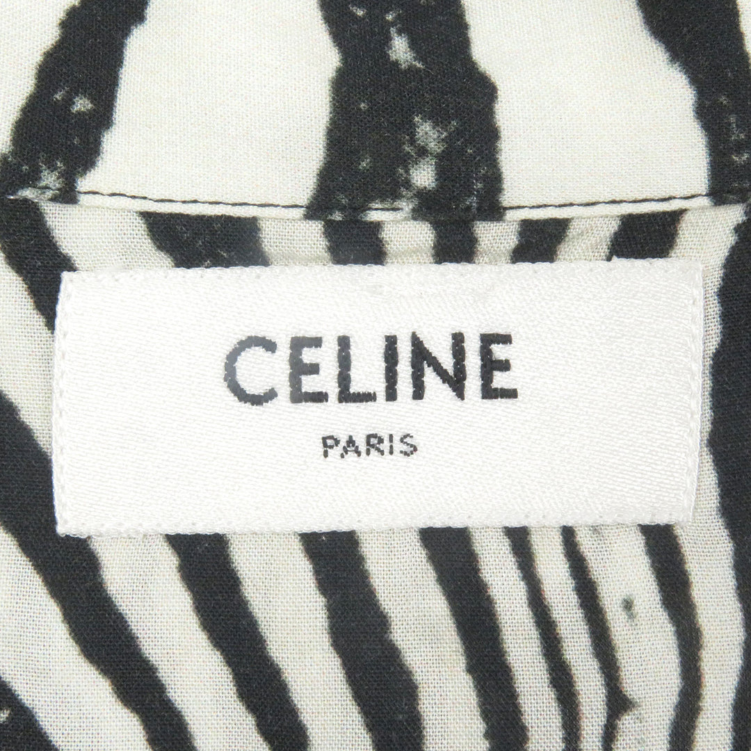 Great CELINE Short sleeve shirt Open Collar White black Rayon mens 38 2C517346Q